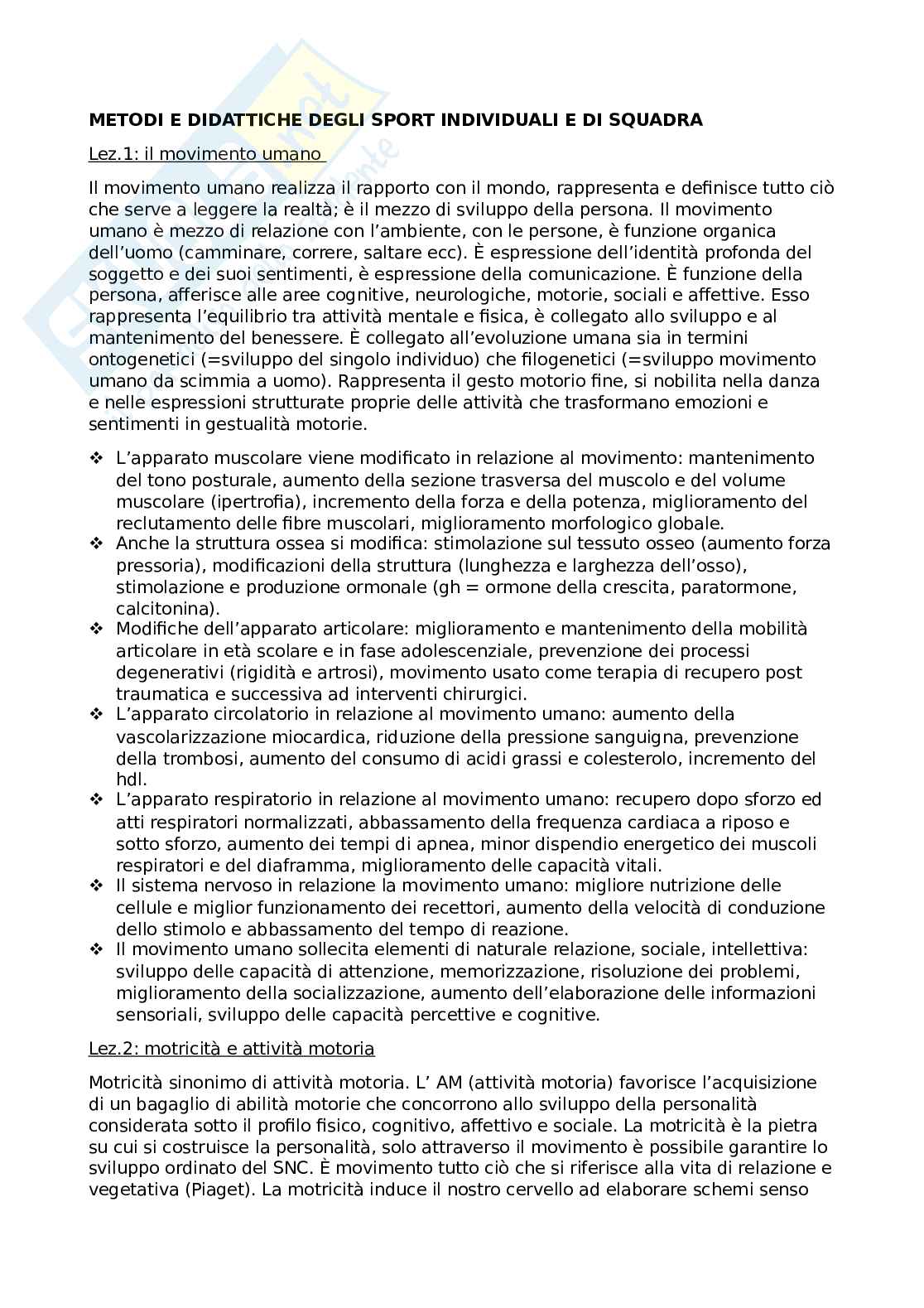 Appunti moduli 1-10 Metodi e didattiche degli sport individuali e di squadra Pag. 1