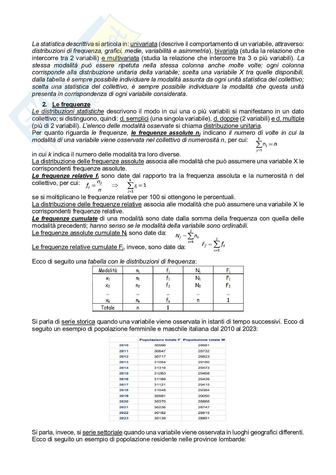 Riassunto esame Statistica, Prof. Caviezel Valeria, libro consigliato Statistica: metodologie per le scienze economiche e sociali, Borra Pag. 2