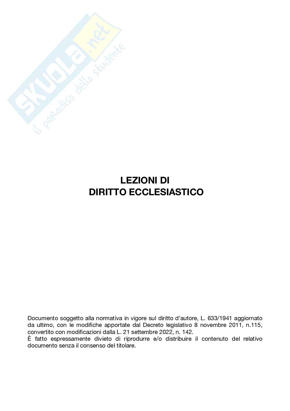 Appunti lezioni Diritto ecclesiastico  Pag. 1