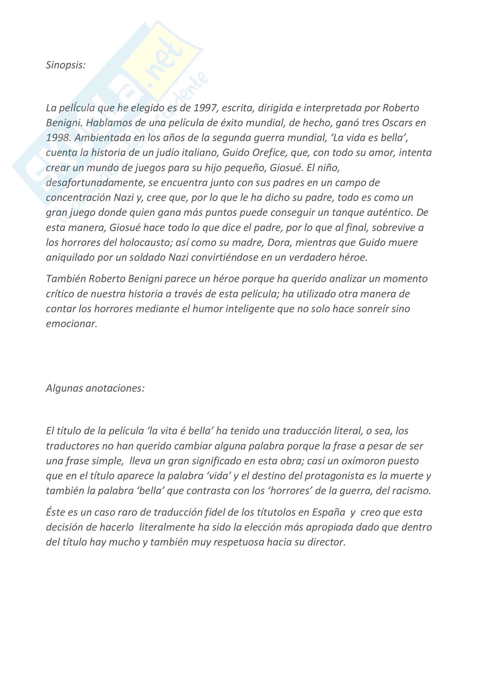 Comentario sobre el doblaje de "la vida es bella". Trabajo de traducción audiovisual Pag. 2