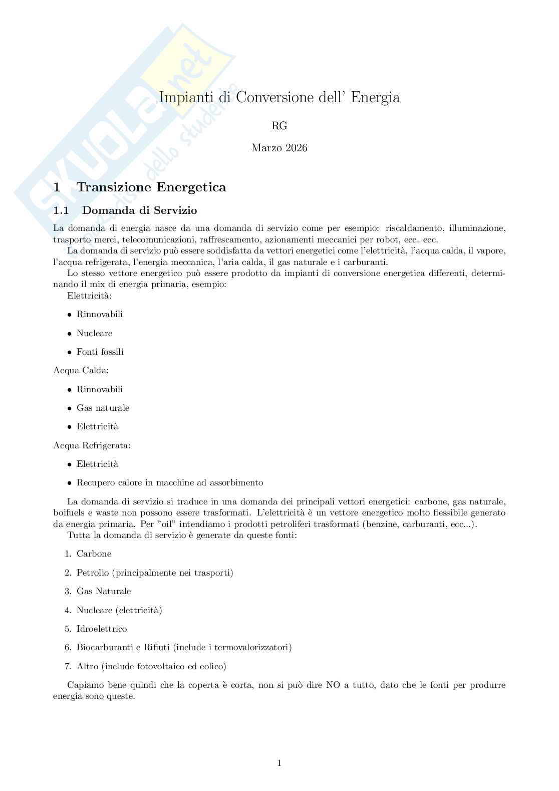 Appunti Completi di Impianti di conversione dell'energia Pag. 1