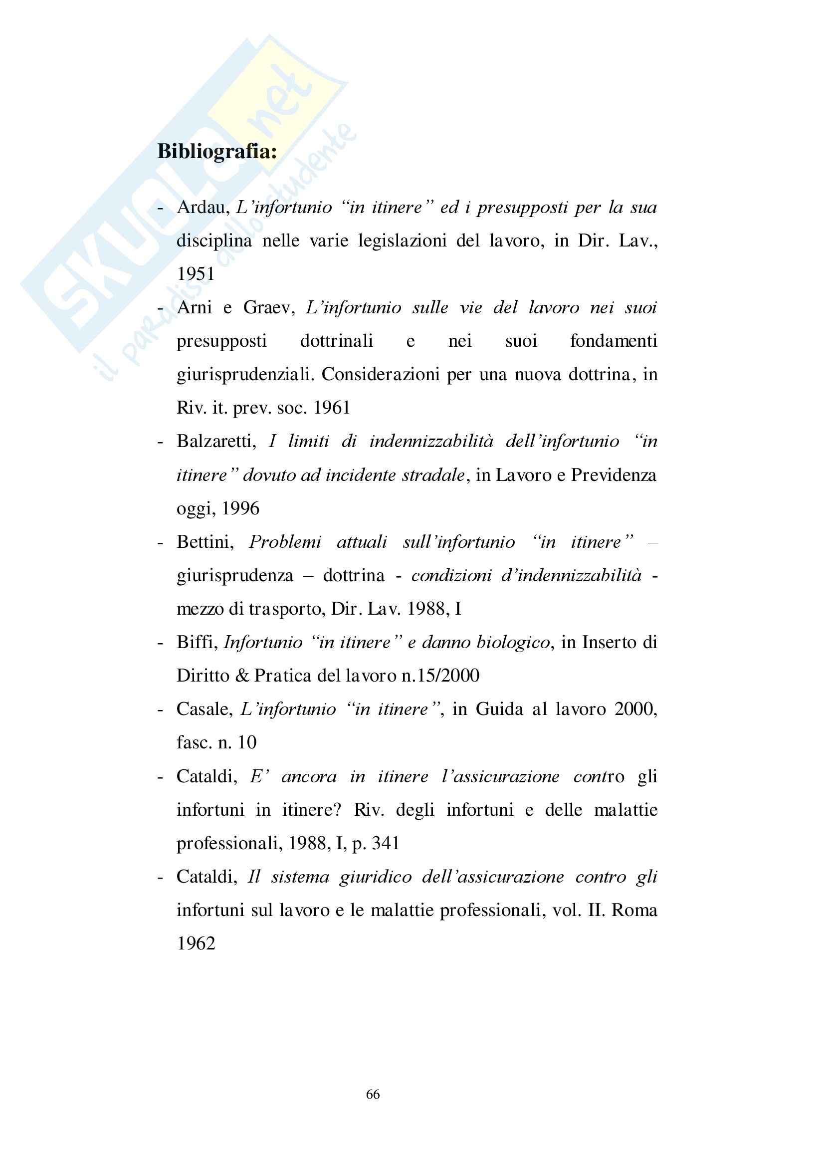 Tesi di laurea diritto della sicurezza sociale infortunio in itinere Pag. 66