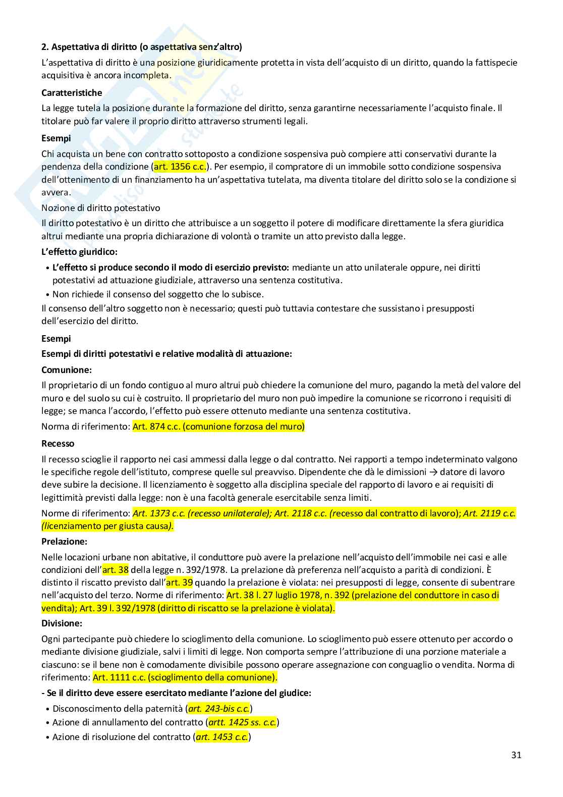 Riassunto esame Istituzioni di diritto privato, Prof. Castelli Laura, libro consigliato Istituzioni di diritto privato , Trimarchi Pag. 31