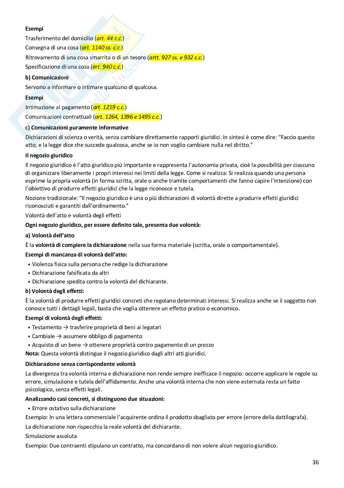 Riassunto esame Istituzioni di diritto privato, Prof. Castelli Laura, libro consigliato Istituzioni di diritto privato , Trimarchi Pag. 36