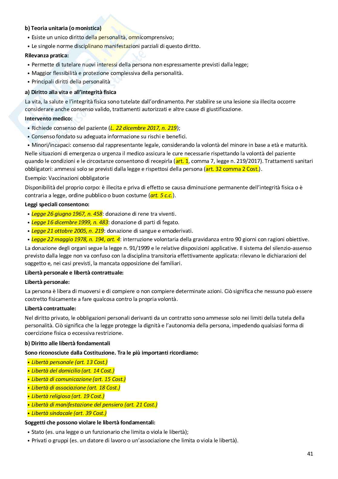 Riassunto esame Istituzioni di diritto privato, Prof. Castelli Laura, libro consigliato Istituzioni di diritto privato , Trimarchi Pag. 41