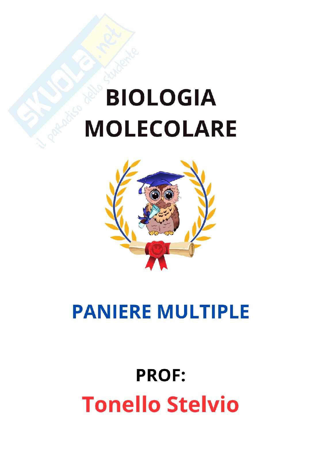 Paniere Biologia molecolare - Risposte multiple (2026) Pag. 1