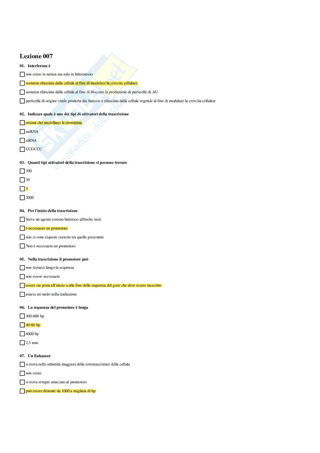 Paniere Biologia molecolare - Risposte multiple (2026) Pag. 11