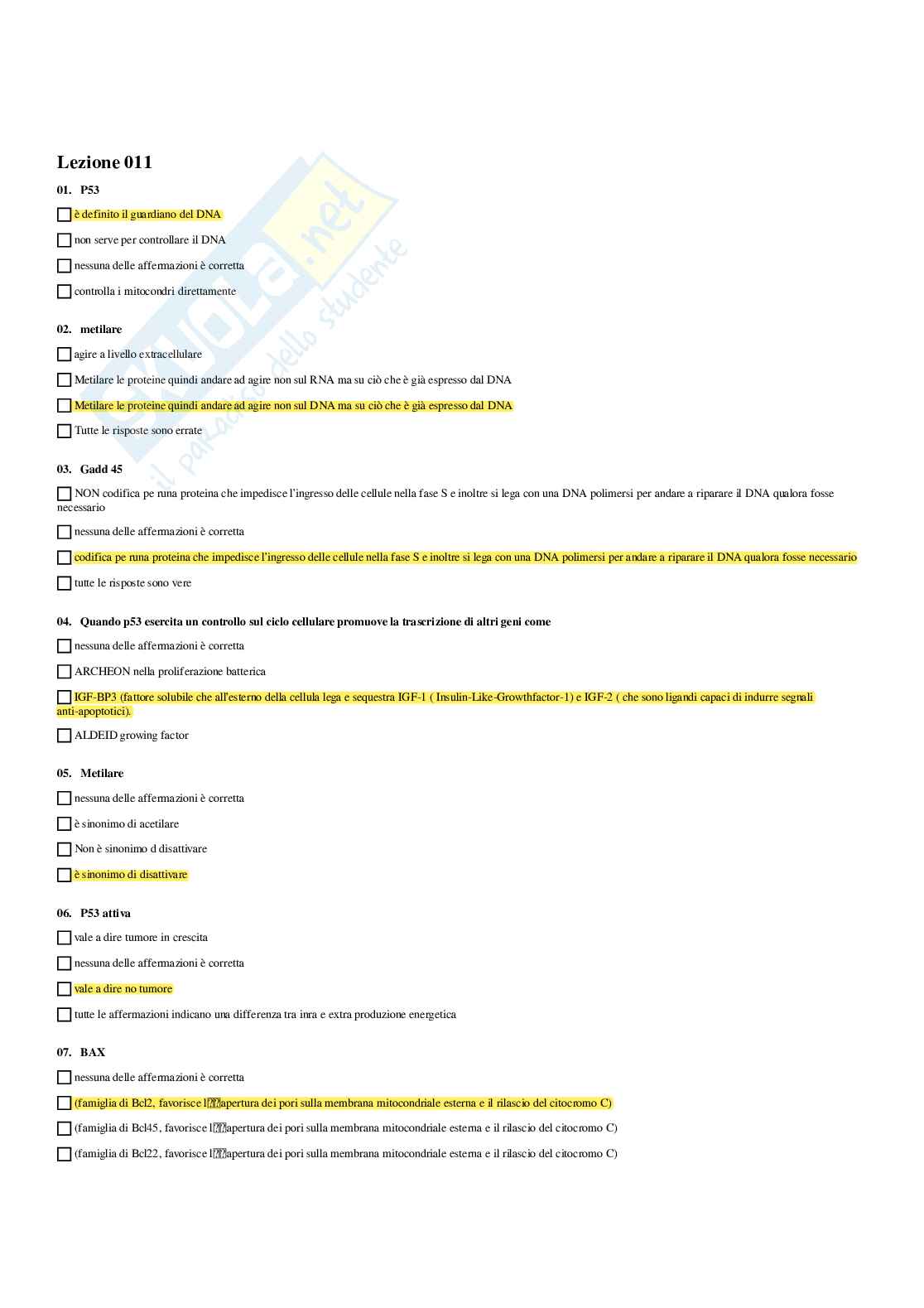 Paniere Biologia molecolare - Risposte multiple (2026) Pag. 21