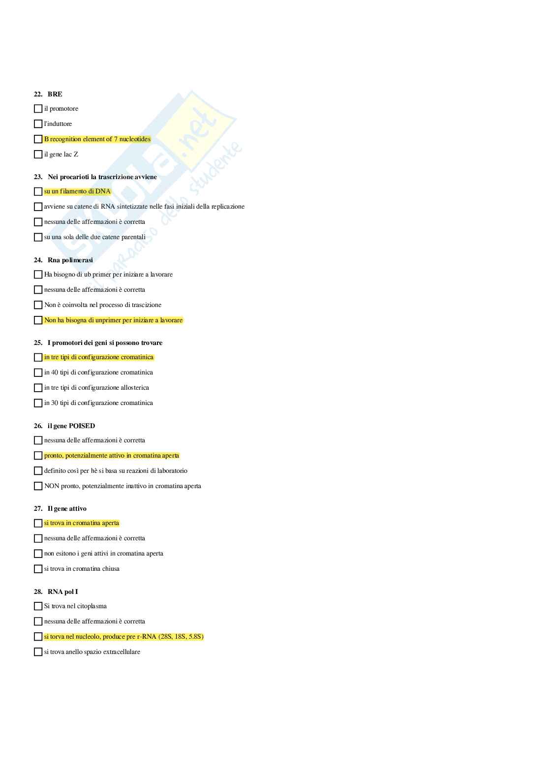 Paniere Biologia molecolare - Risposte multiple (2026) Pag. 26