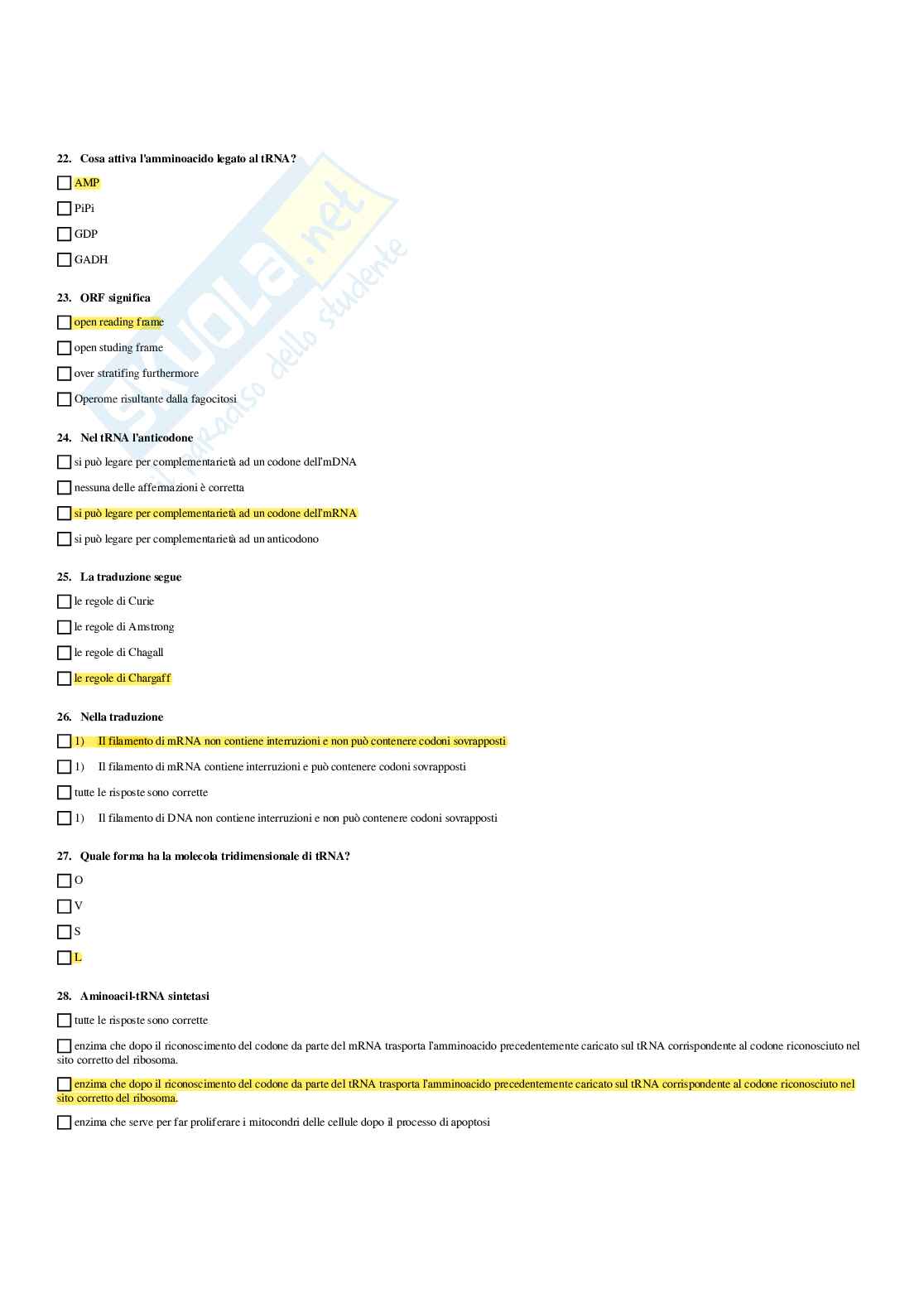 Paniere Biologia molecolare - Risposte multiple (2026) Pag. 31