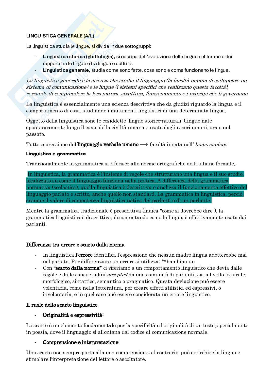 Appunti Linguistica generale Pag. 1