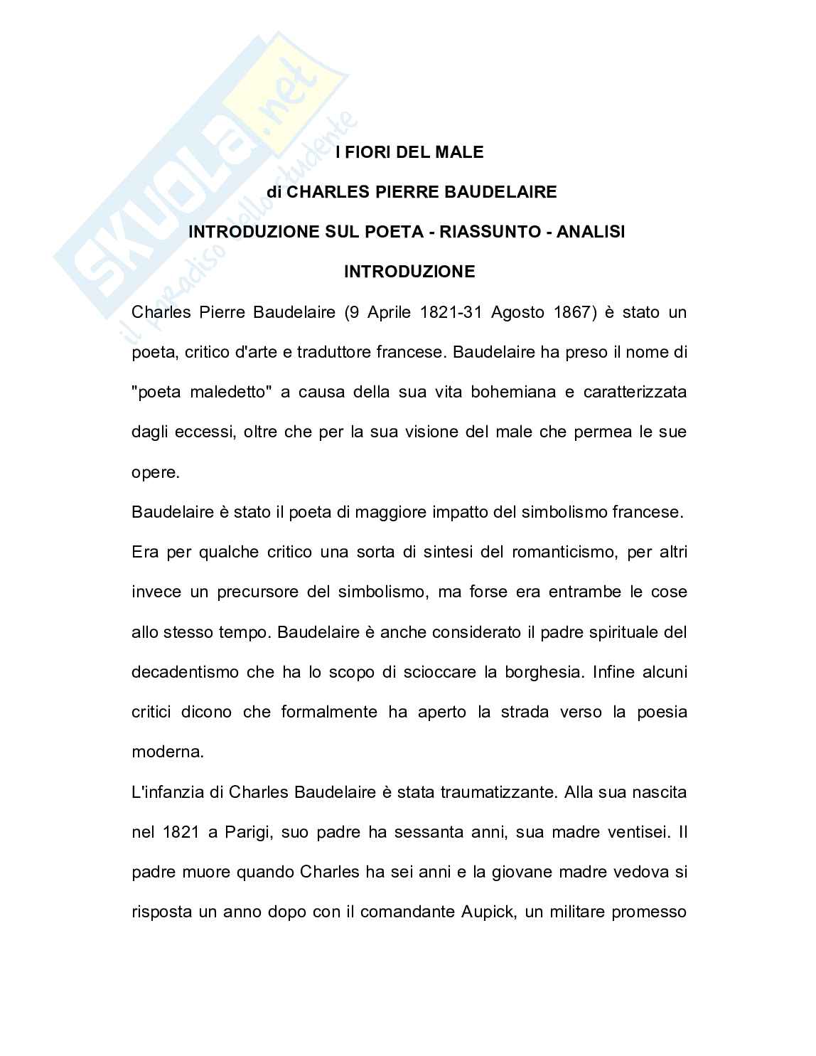 Charles Baudelaire - vita del poeta, analisi commento de I fiori del male Pag. 1