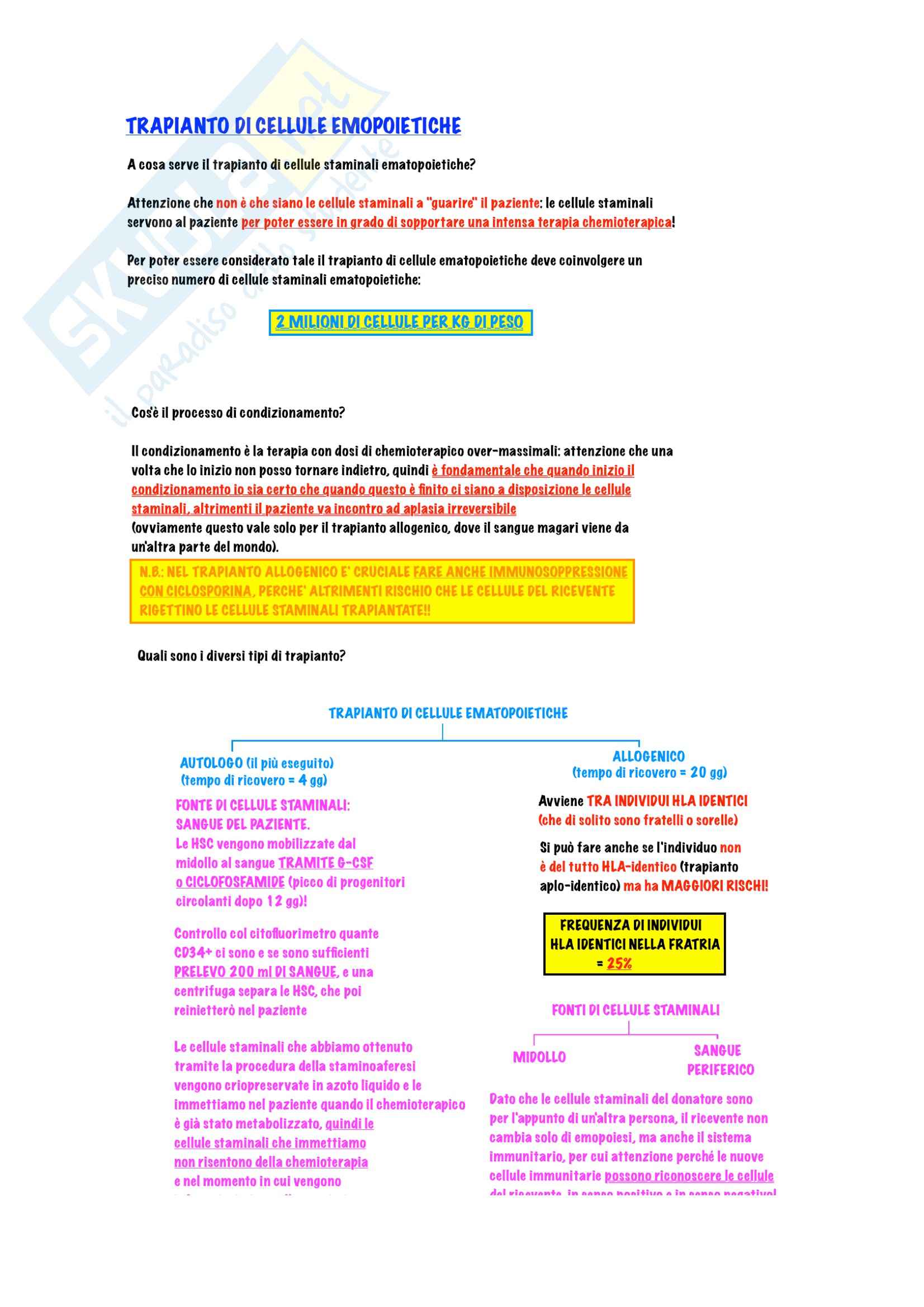 Ematologia - Trapianto di cellule staminali emopoietiche Pag. 1