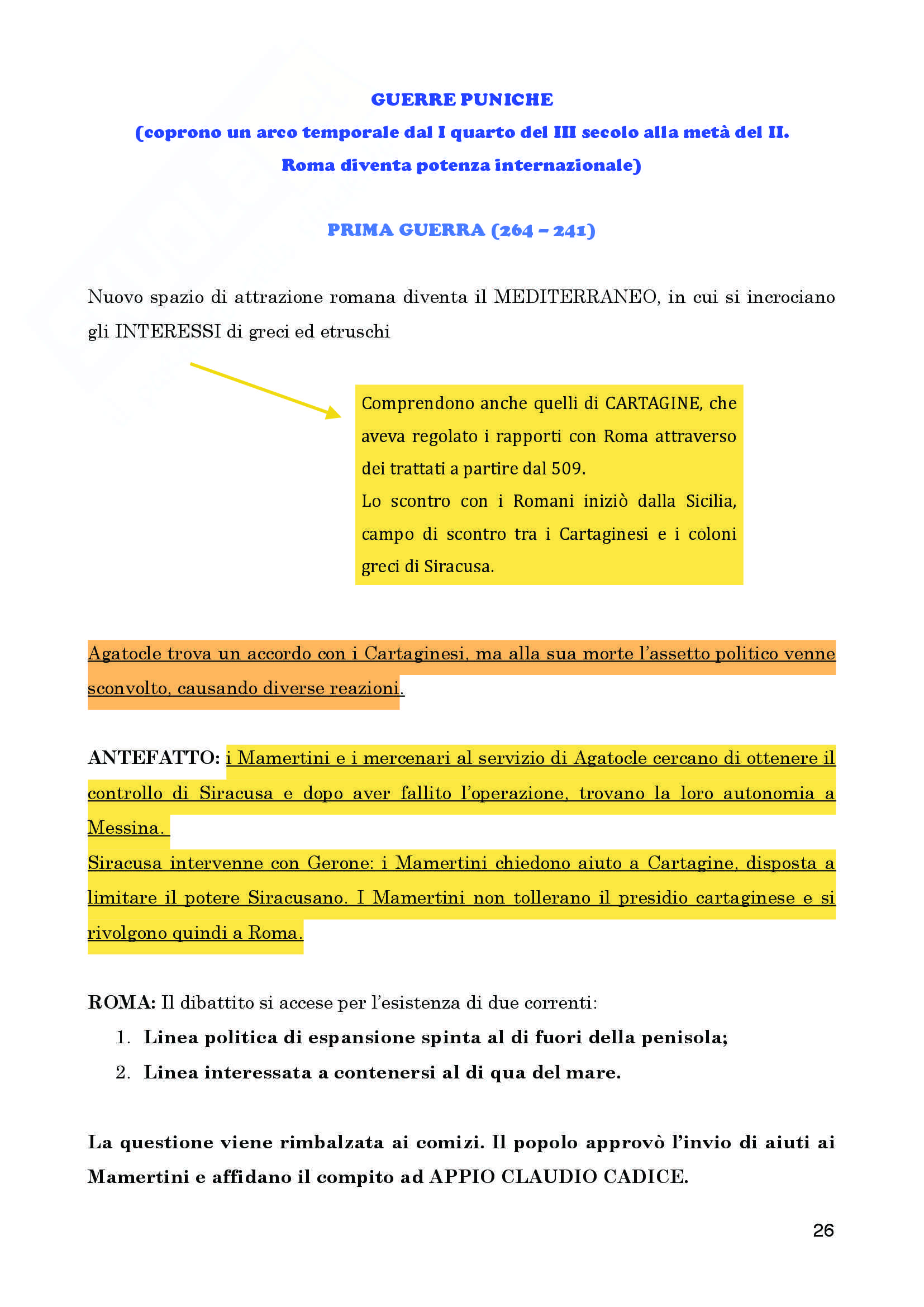 Riassunto esame personale, prof. Bandelli, libro consigliato  "Manuale di Storia Romana" Pani -  Todisco Pag. 26