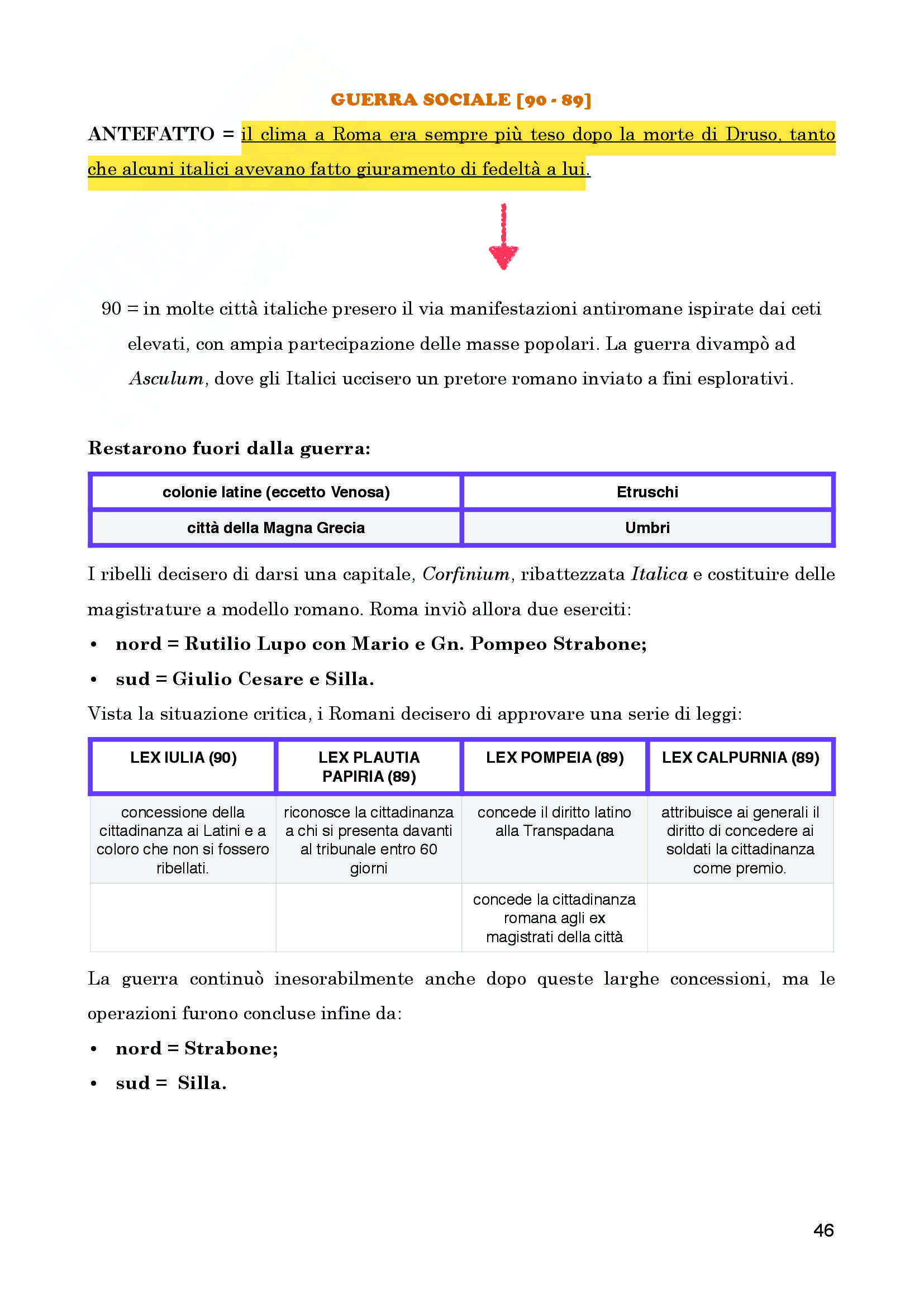 Riassunto esame personale, prof. Bandelli, libro consigliato  "Manuale di Storia Romana" Pani -  Todisco Pag. 46