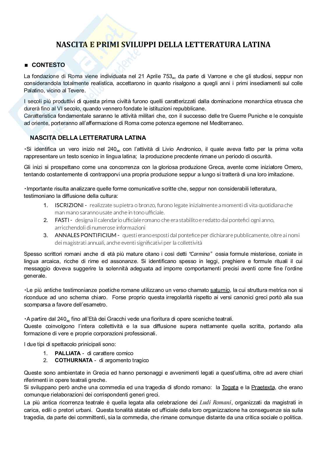 Riassunto esame Percorsi mitologici nella letteratura latina, Prof. Santorelli Biagio, libro consigliato Profilo storico della letteratura latina, Gian Biagio Conte Pag. 1