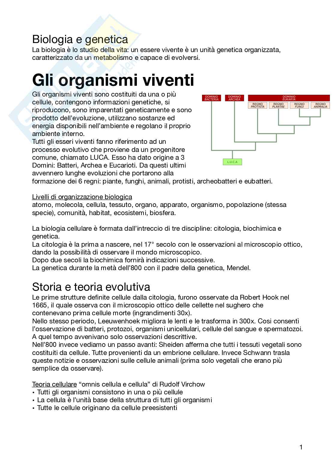 Biologia e genetica - semestre filtro, parte 1 Pag. 1