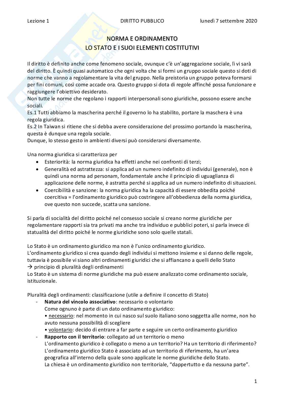 Appunti lezione diritto pubblico primo parziale Pag. 1