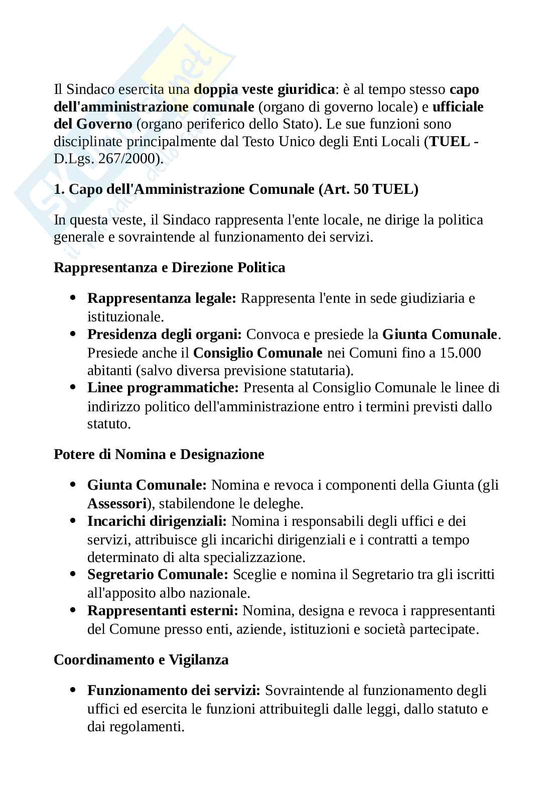 Schema poteri e funzioni sindaco  Pag. 1