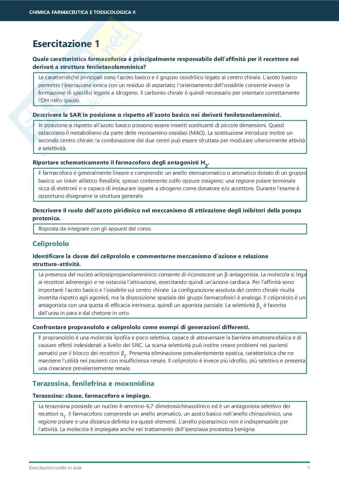 Esercitazioni Chimica farmaceutica e tossicologica II – Domande svolte Pag. 2