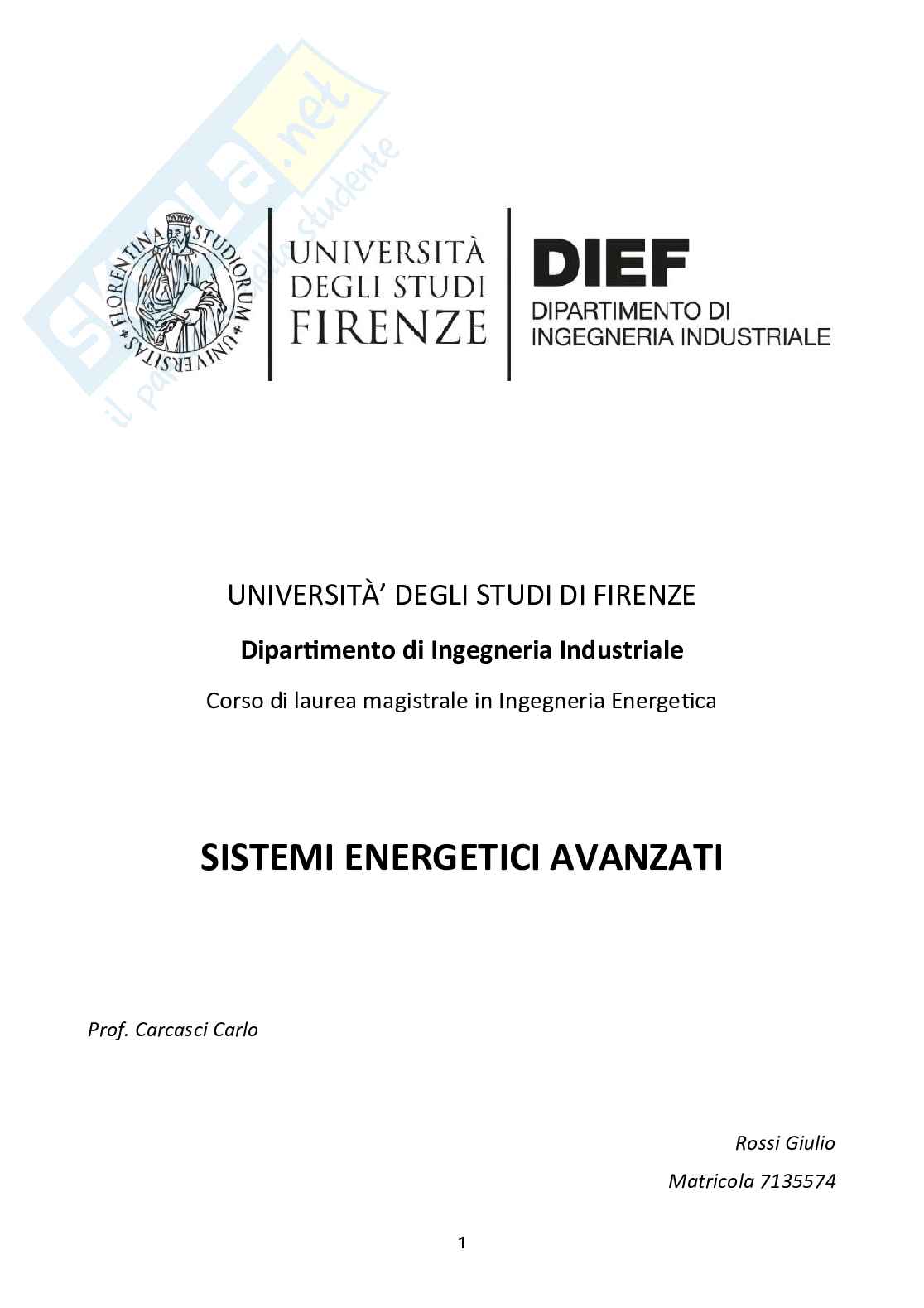 Teoria di Sistemi energetici avanzati  Pag. 1