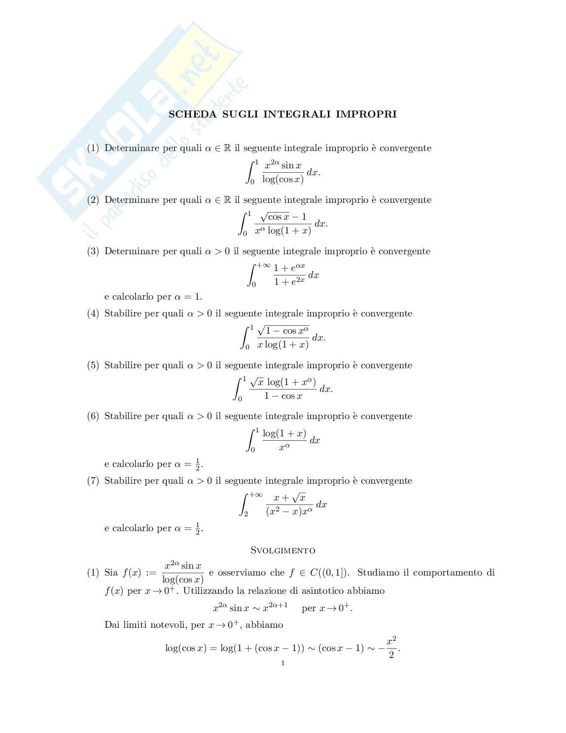 Integrali impropri Pag. 1