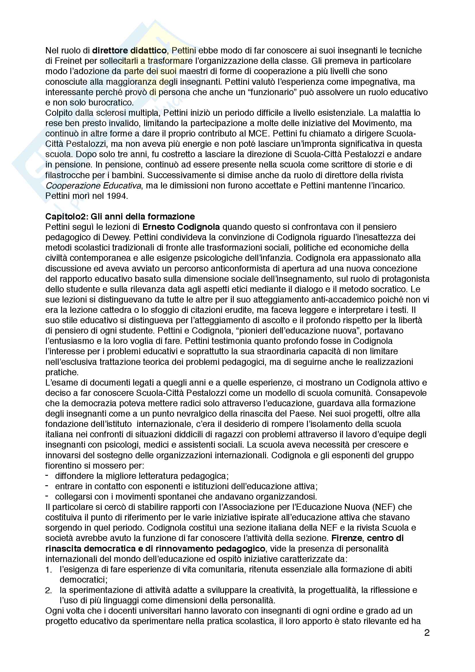 Riassunto esame Storia dell'educazione, prof. Gianfranco Bandini, libro consigliato "Al di là delle tecniche. La pratica educativa di Aldo Pettini", Maria Rosaria Di Santo Pag. 2