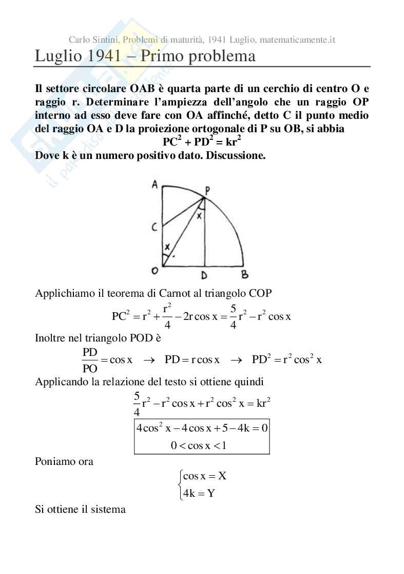 1941 Luglio - Maturità scientifica, prova di matematica Pag. 1