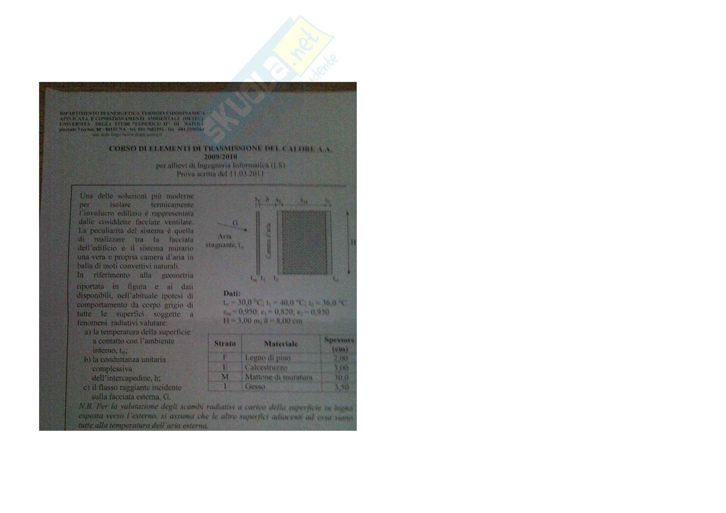 Trasmissione del calore - Esercitazione Pag. 1