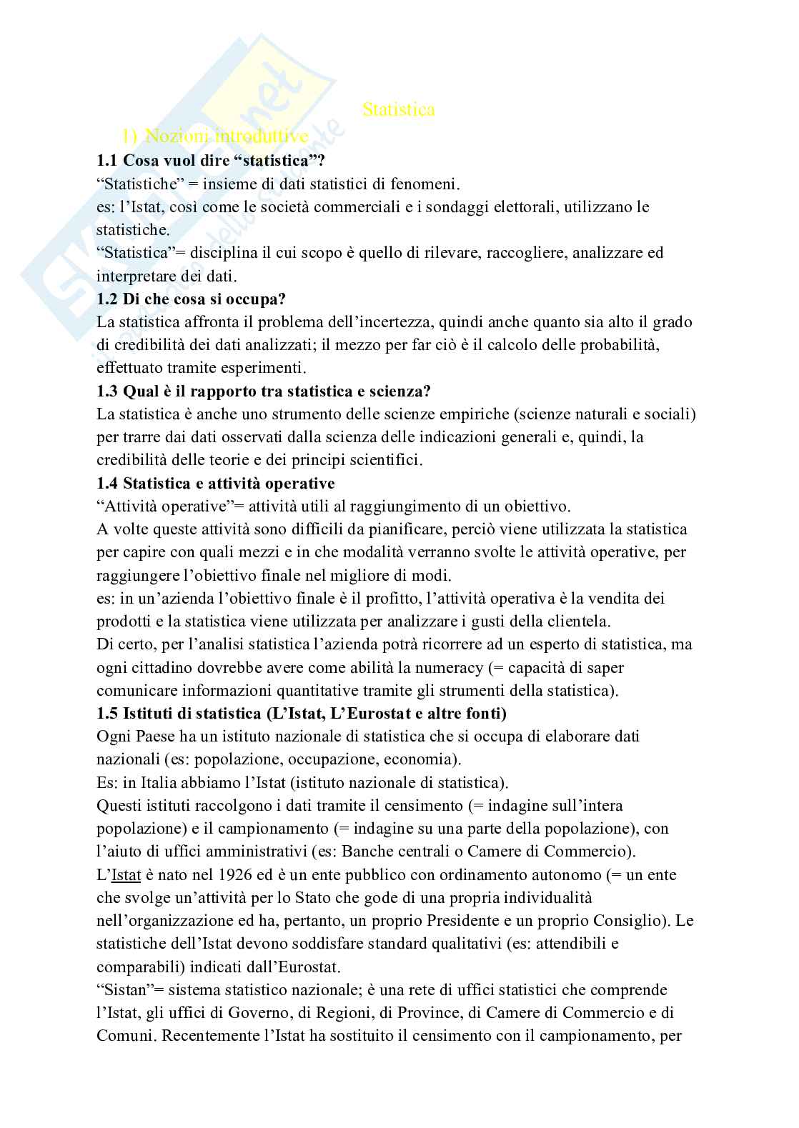 Riassunto esame Statistica, Prof. Polettini Silvia, libro consigliato Statistica: principi e metodi (4a edizione), Cicchitelli, D’Urso, Minozzo  Pag. 1