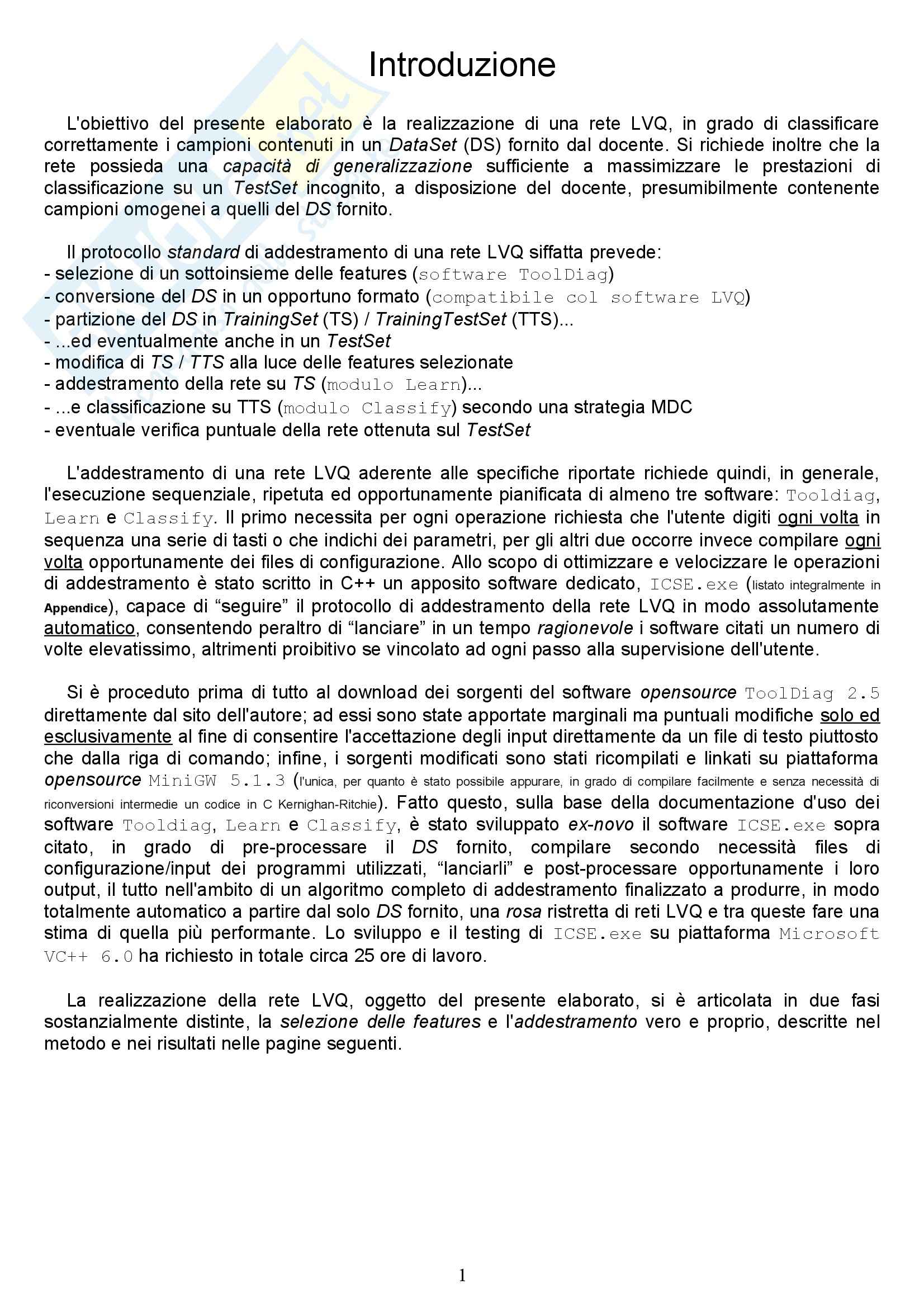 Intelligenza artificiale - tesina ICSE reti LVQ Pag. 1