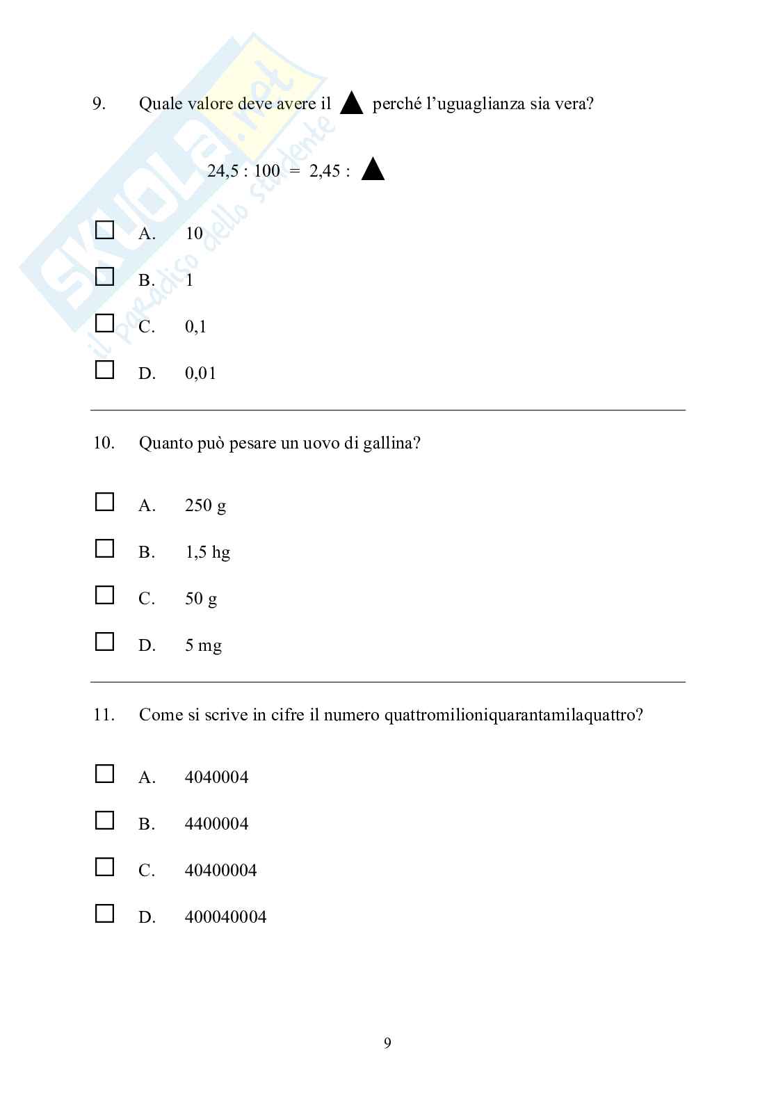 Prova Invalsi matematica classe prima anno 2005 Pag. 11