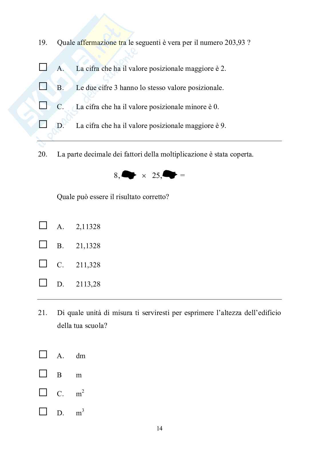 Prova Invalsi matematica classe prima anno 2005 Pag. 16
