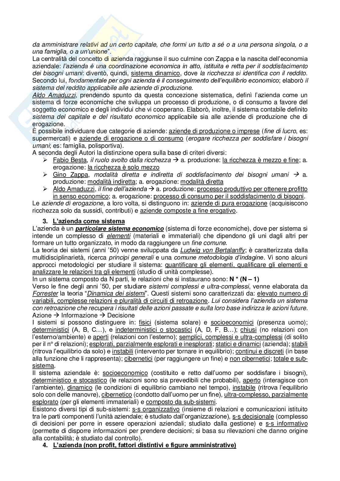 Riassunto esame Economia aziendale, Prof. Rossi Claudia, libro consigliato Fondamenti di economia aziendale, Servalli  Pag. 2