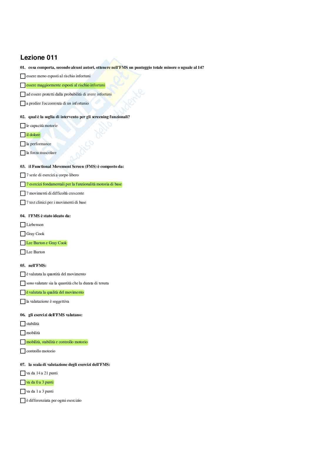 Paniere Attività motorie preventive e adattate - (2026) - Risposte multiple corrette Pag. 26