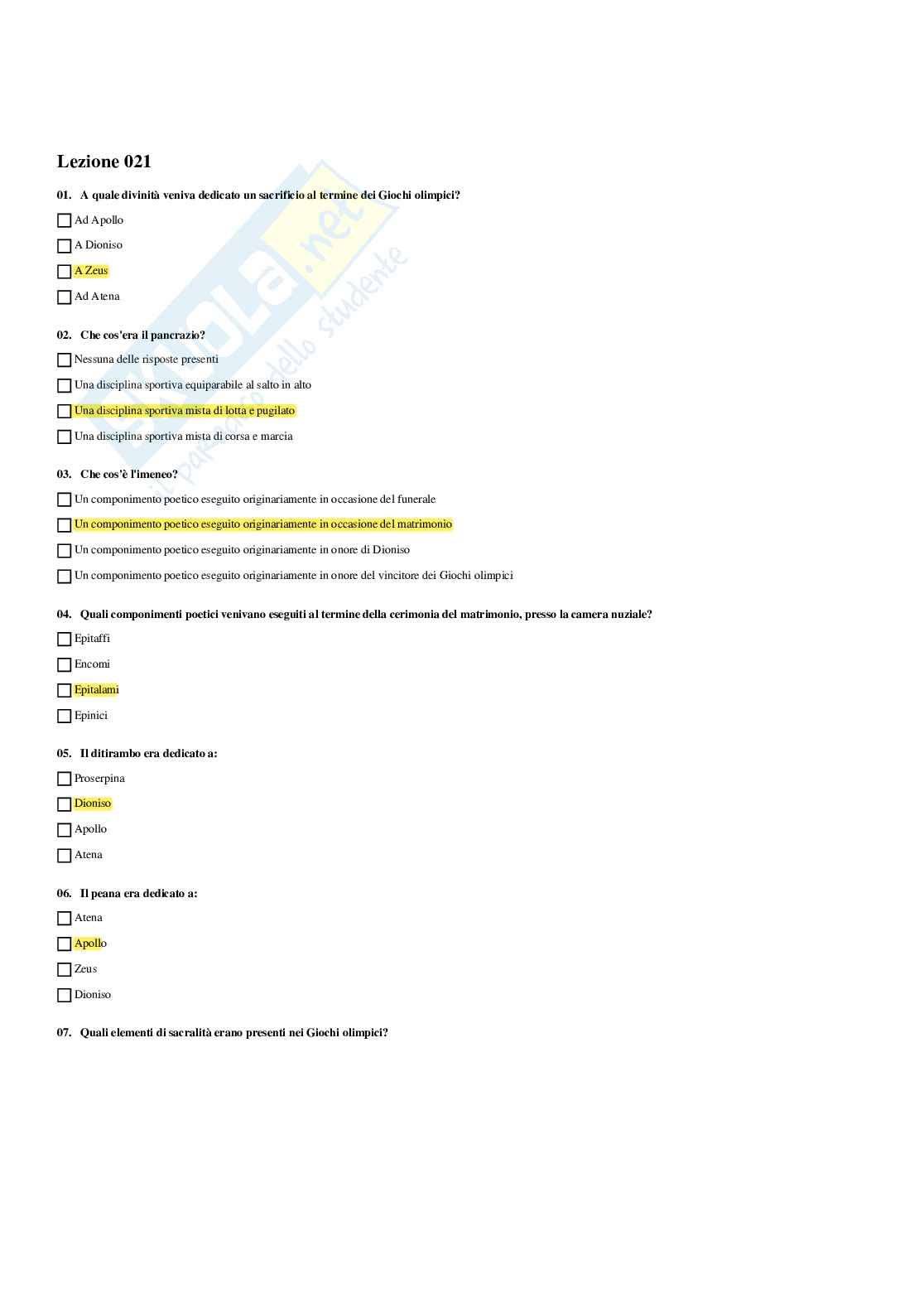 Paniere Civiltà e cultura classica 1 - Risposte Multiple - aggiornato (2025) Pag. 21