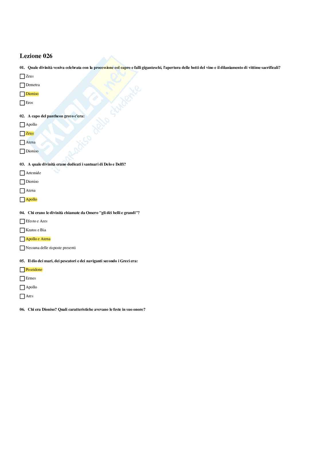 Paniere Civiltà e cultura classica 1 - Risposte Multiple - aggiornato (2025) Pag. 26