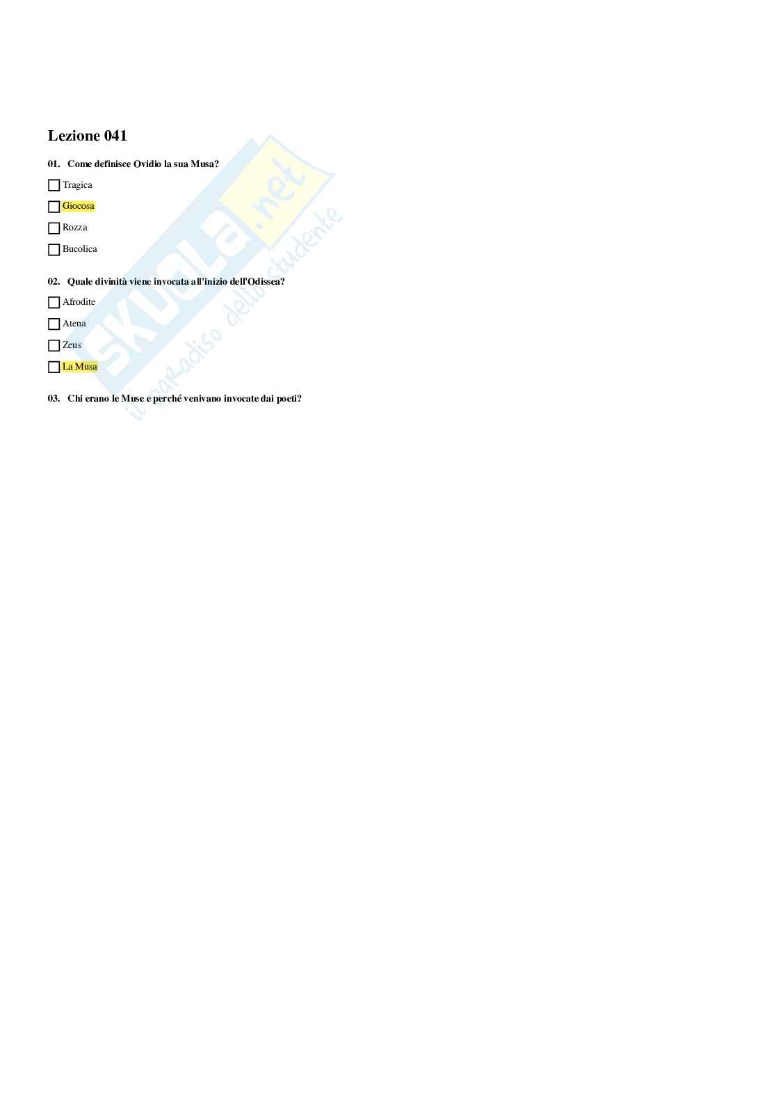 Paniere Civiltà e cultura classica 1 - Risposte Multiple - aggiornato (2025) Pag. 41