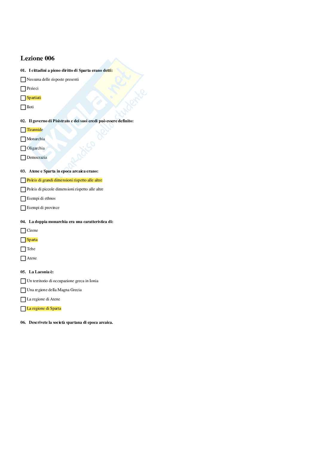 Paniere Civiltà e cultura classica 1 - Risposte Multiple - aggiornato (2025) Pag. 6
