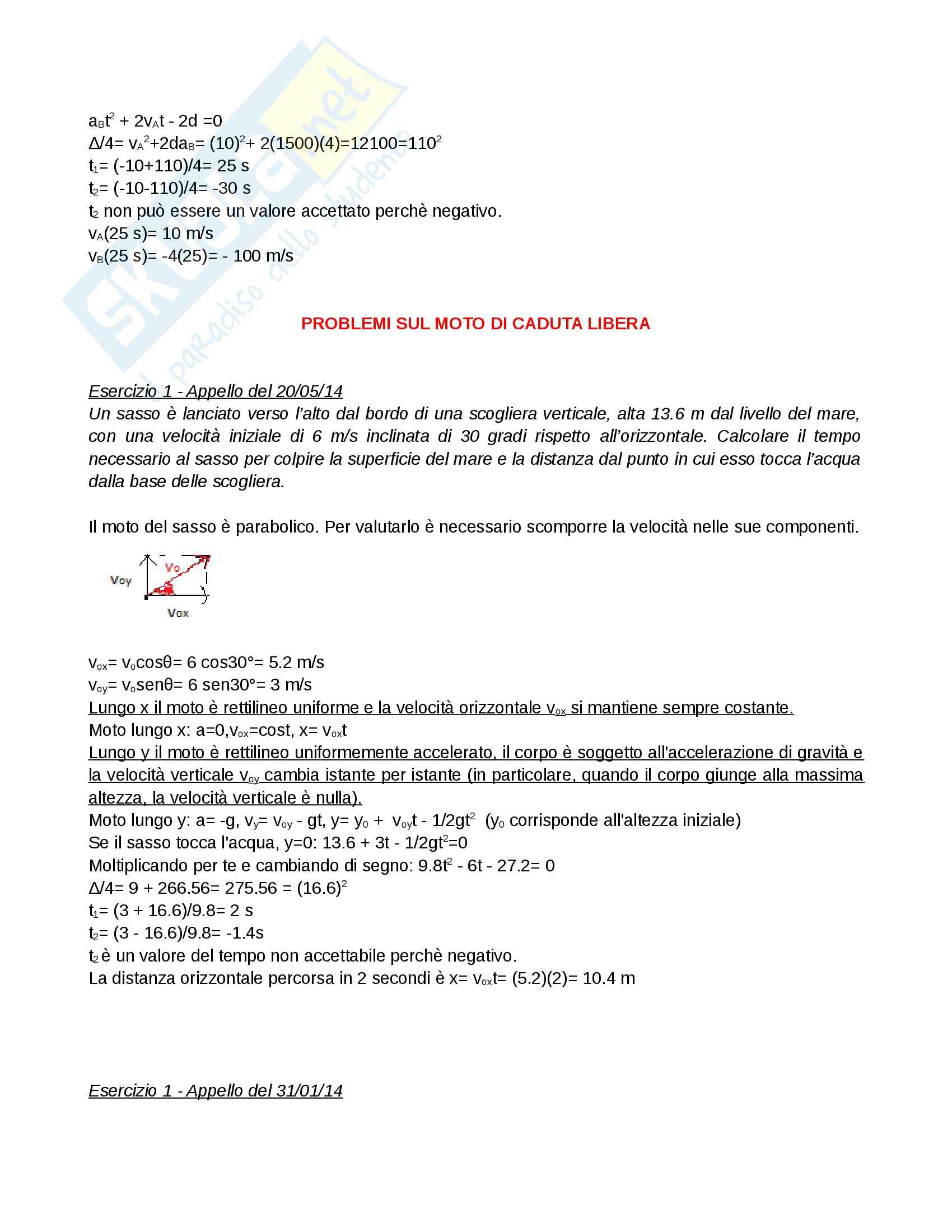 Esercizi svolti e commentati, Cinematica, Fisica Pag. 6