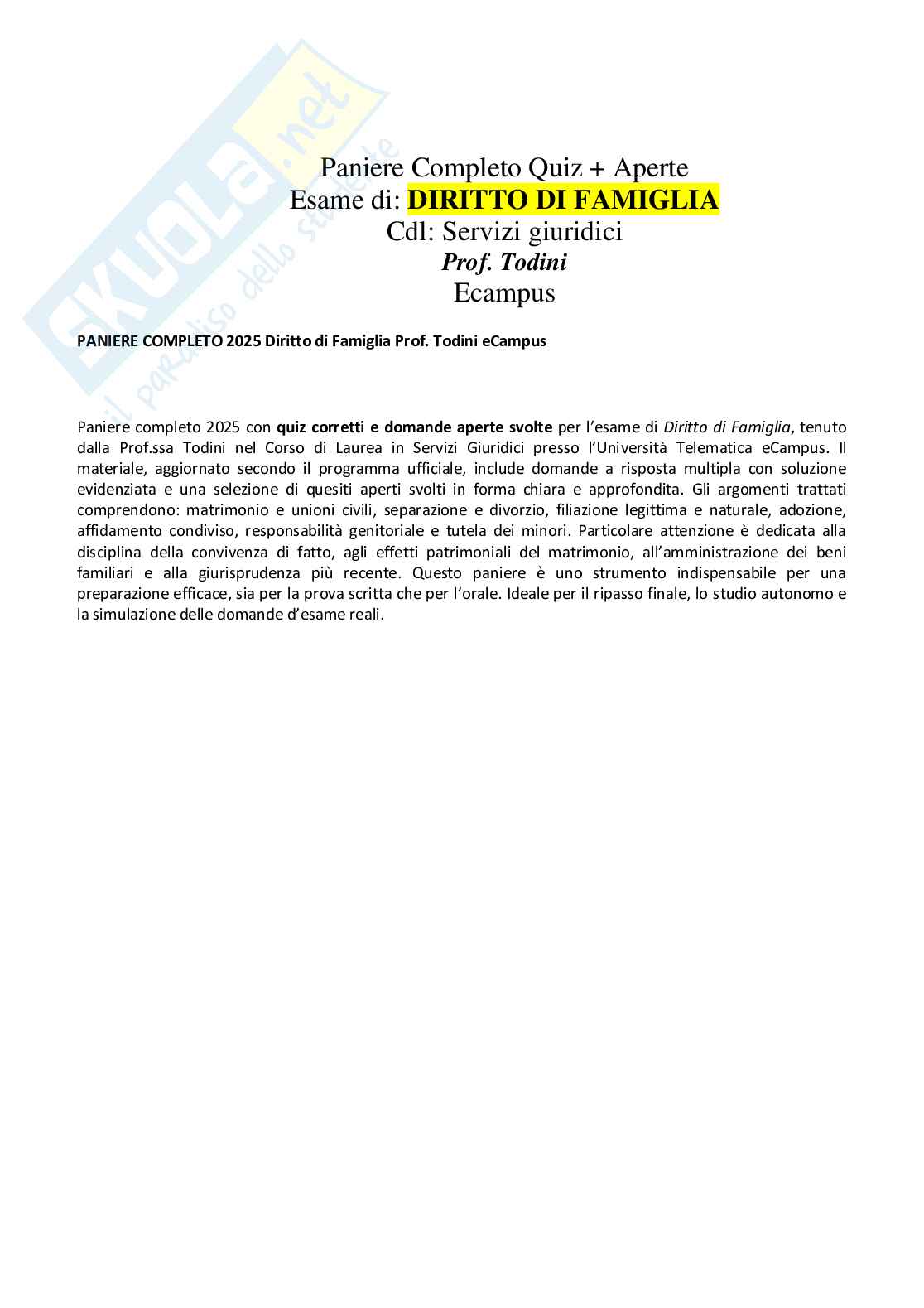 Diritto di famiglia Pag. 1