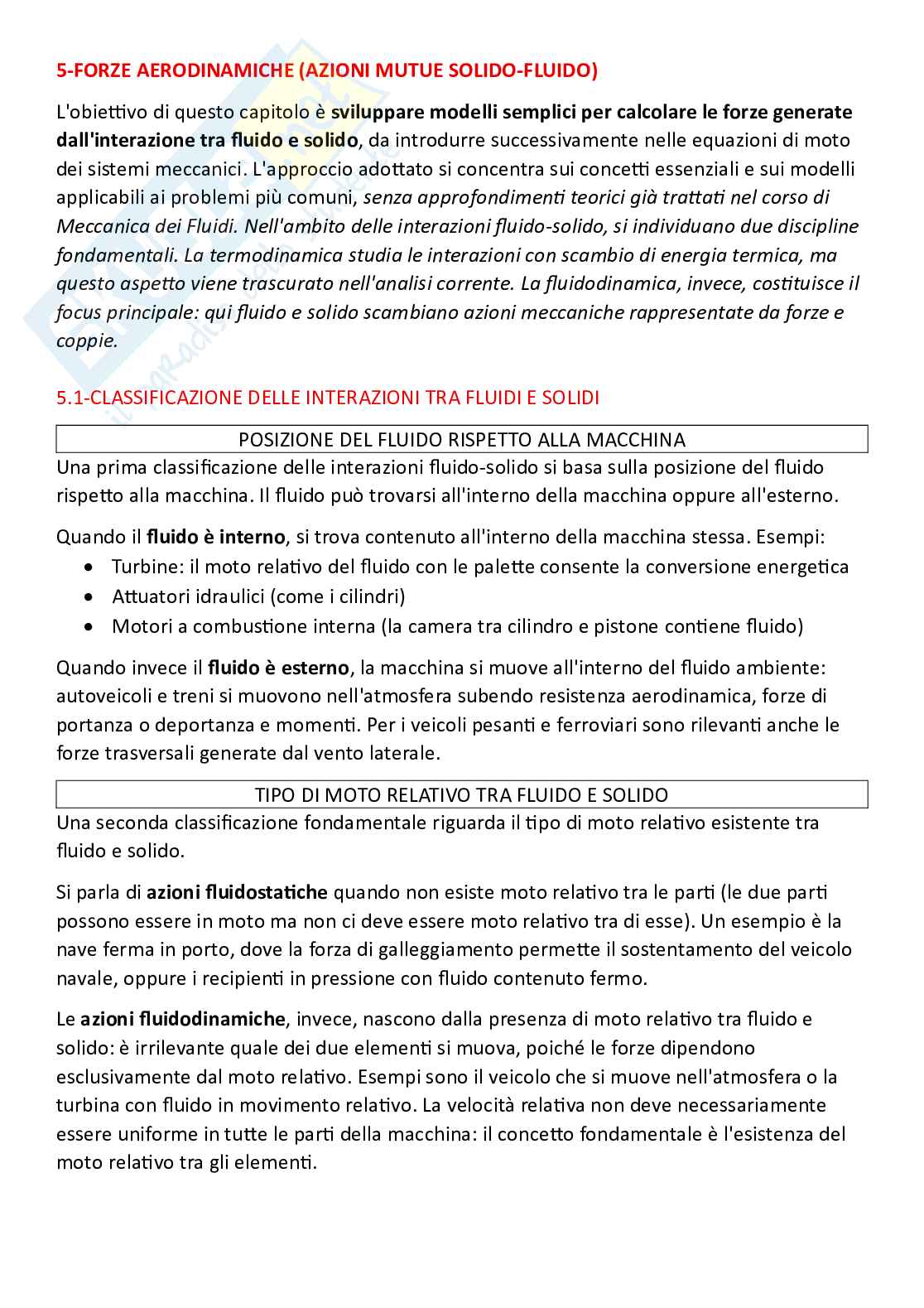 Fondamenti di meccanica teorica ed applicata (parte 10) - Forze aerodinamiche (azioni mutue solido-fluido) Pag. 1