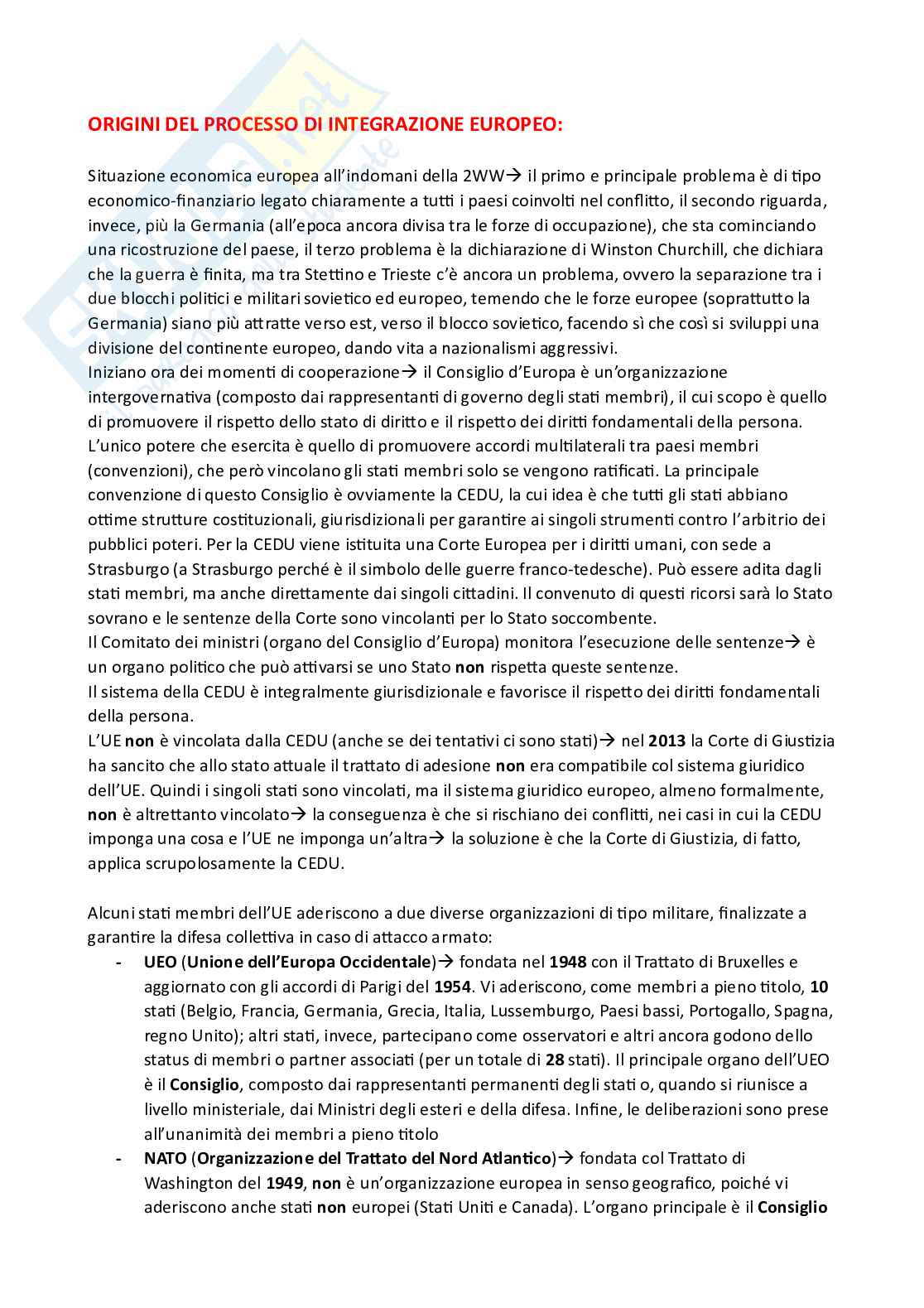 Appunti presi a lezione per l'esame di Diritto dell'Unione Europea ed integrati con il manuale Diritto dell'Unione Europea - Ottava edizione, Luigi Daniele Pag. 2