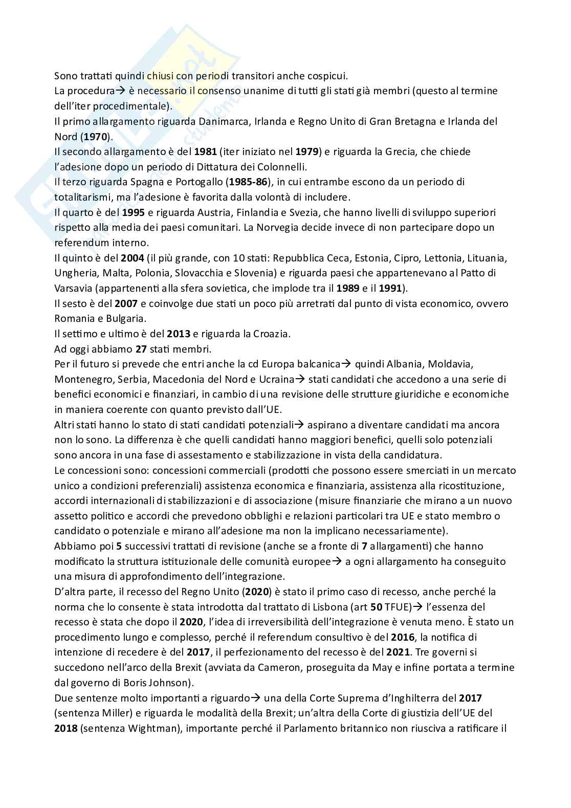 Appunti presi a lezione per l'esame di Diritto dell'Unione Europea ed integrati con il manuale Diritto dell'Unione Europea - Ottava edizione, Luigi Daniele Pag. 6