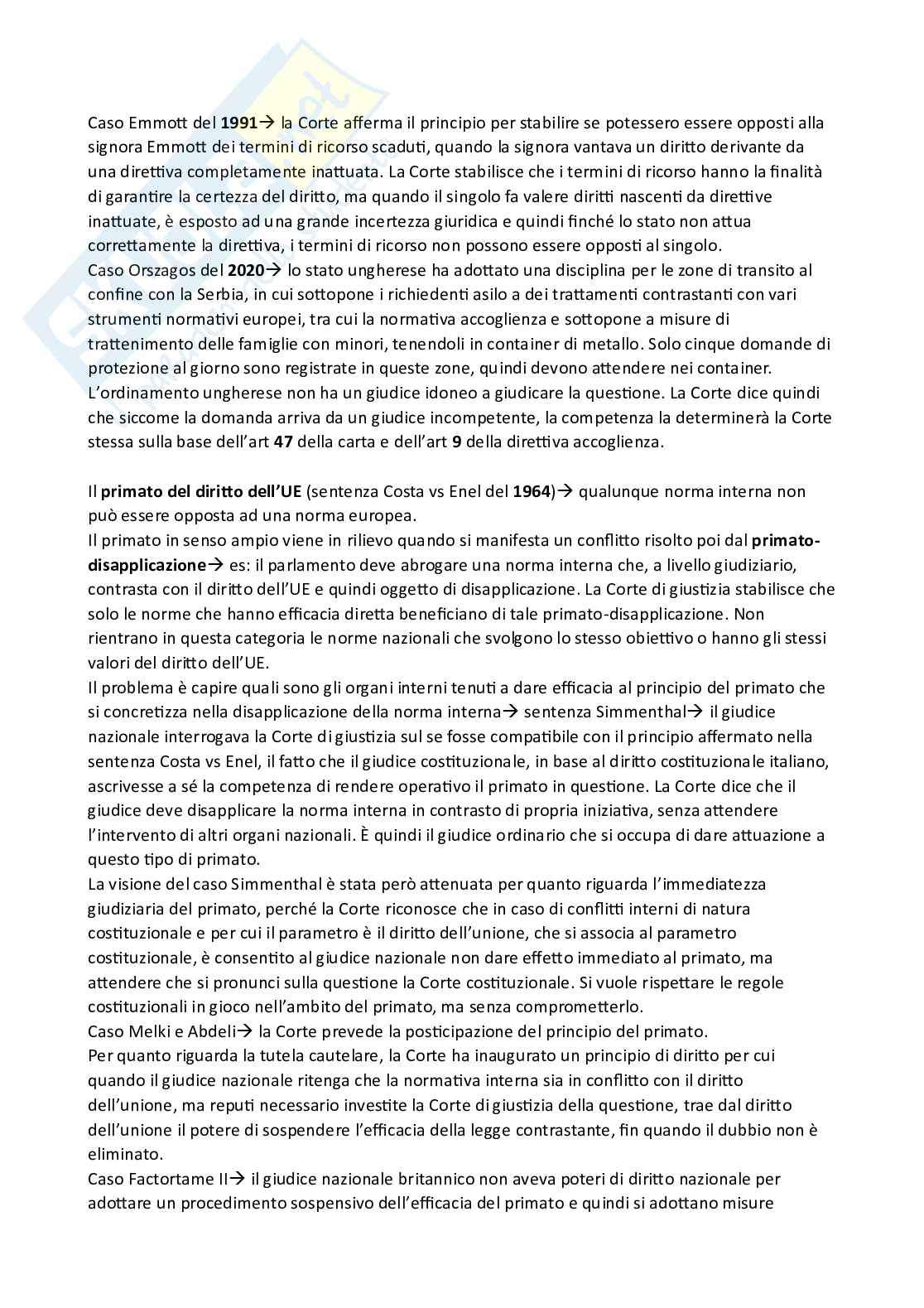 Appunti presi a lezione per l'esame di Diritto dell'Unione Europea ed integrati con il manuale Diritto dell'Unione Europea - Ottava edizione, Luigi Daniele Pag. 91