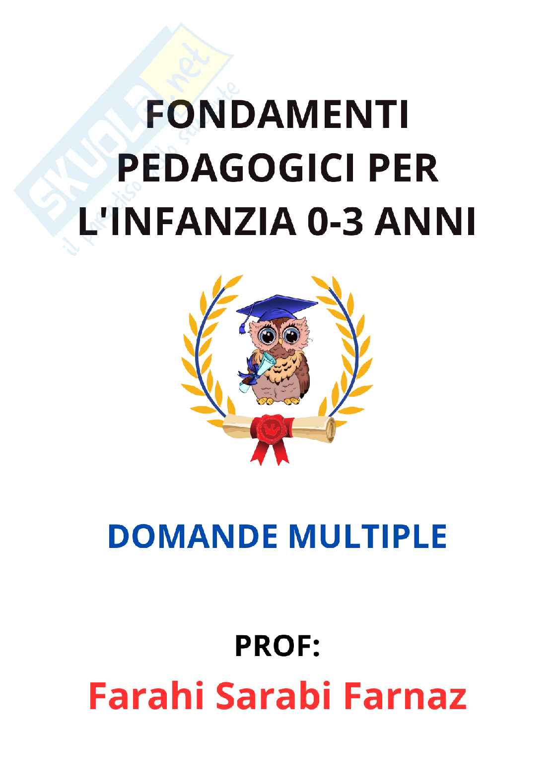 Paniere Fondamenti pedagogici per l'infanzia 0-3 anni - Risposte multiple - aggiornato (2026) Pag. 1