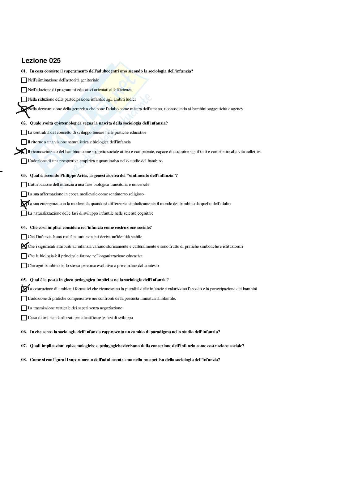 Paniere Fondamenti pedagogici per l'infanzia 0-3 anni - Risposte multiple - aggiornato (2026) Pag. 26