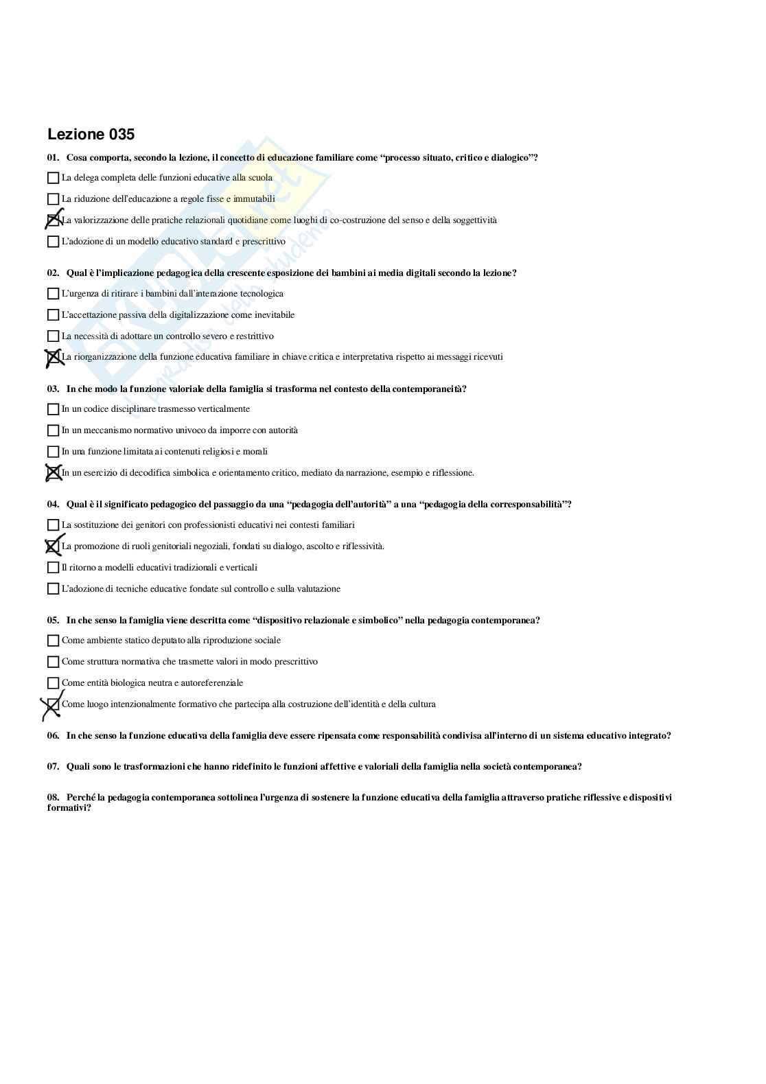 Paniere Fondamenti pedagogici per l'infanzia 0-3 anni - Risposte multiple - aggiornato (2026) Pag. 36