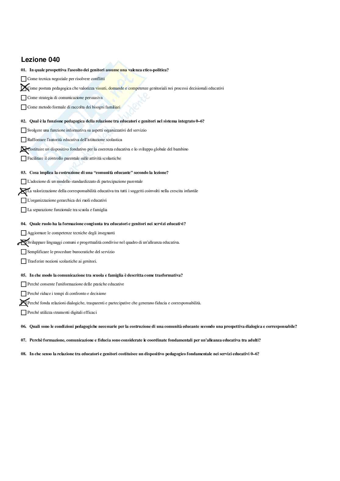 Paniere Fondamenti pedagogici per l'infanzia 0-3 anni - Risposte multiple - aggiornato (2026) Pag. 41