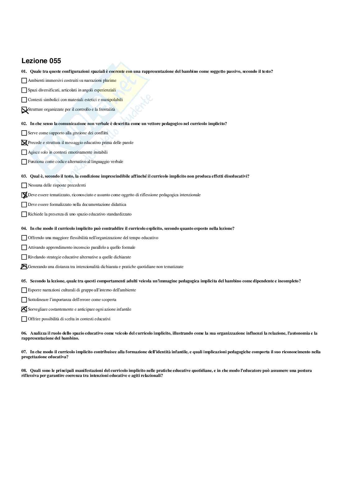 Paniere Fondamenti pedagogici per l'infanzia 0-3 anni - Risposte multiple - aggiornato (2026) Pag. 56